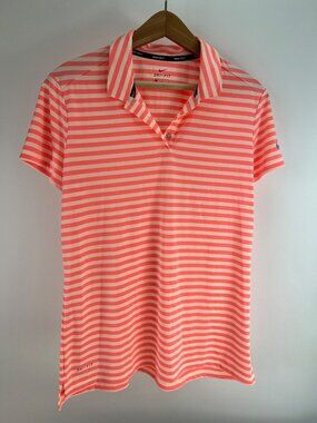 Nike Golf Womens Dri-Fit Pink & White Striped Polo Shirt Size L